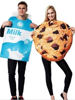 Adult Couples Costume Cookies & Milk Blue Milk Carton and Brown Cookie Pair NEW